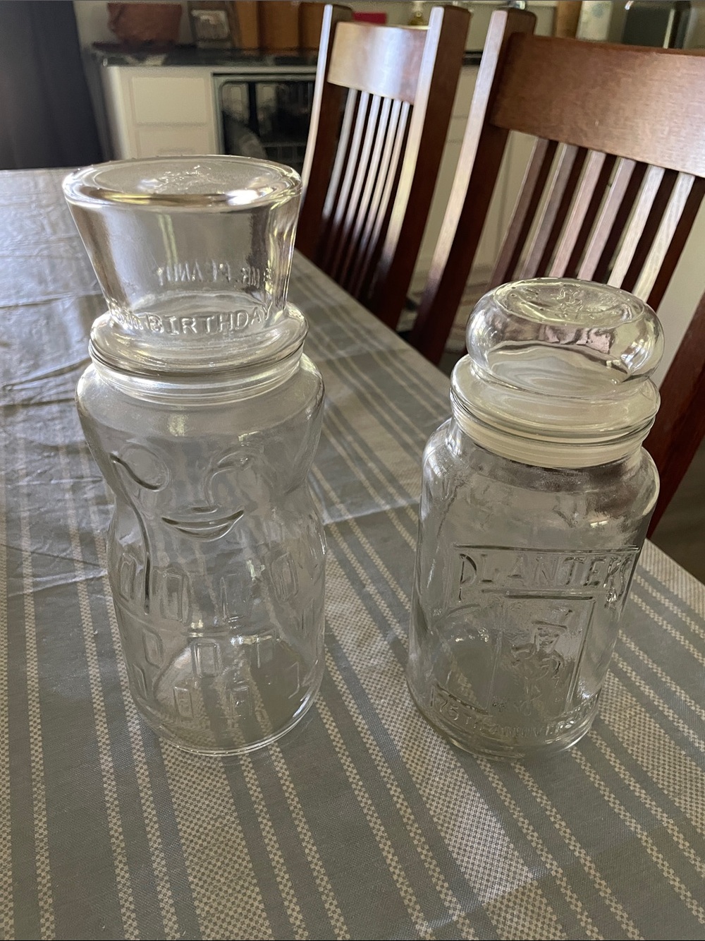 Vintage Clear Glass Jars with Lids - Embossed Designs
